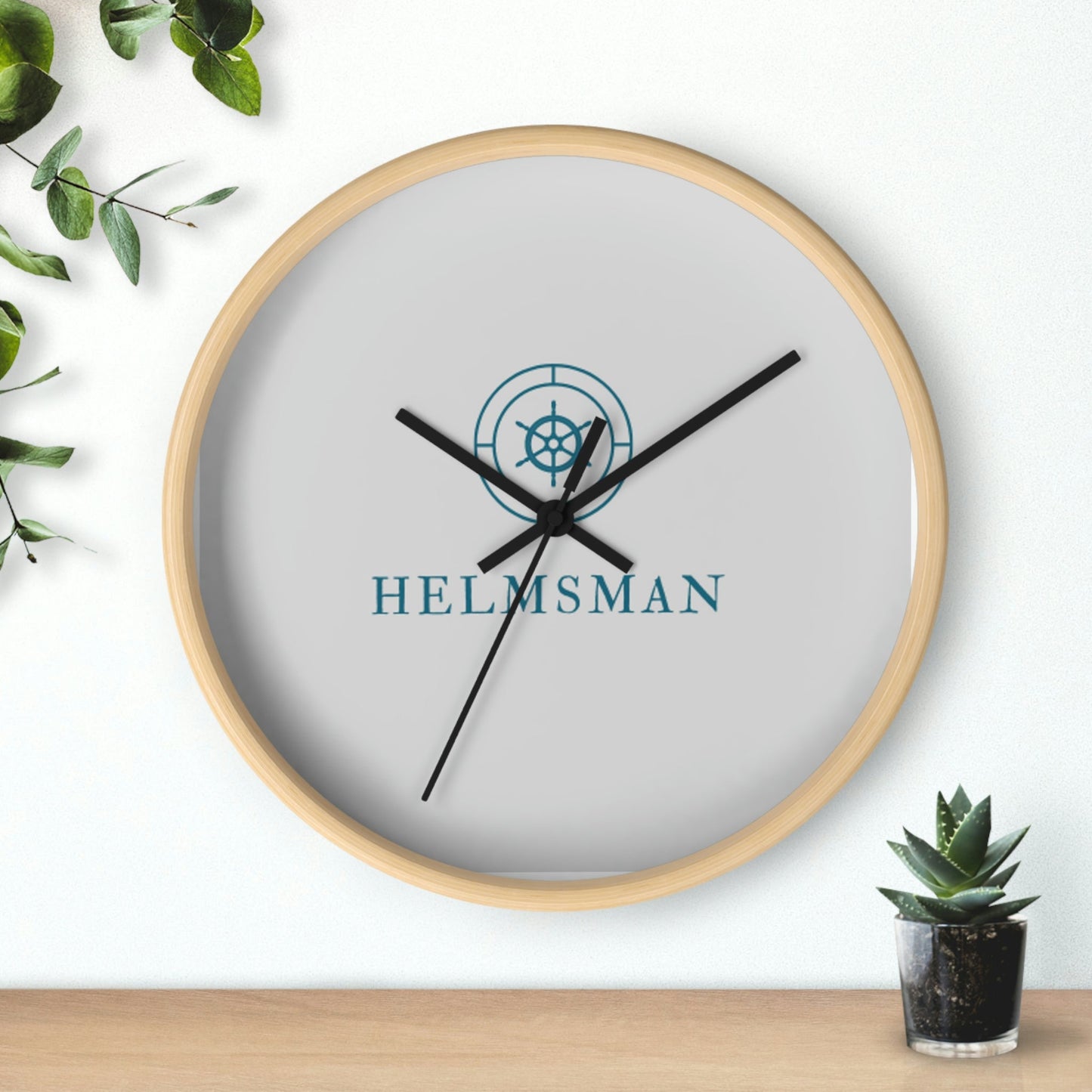 Helmsman Wall Clock - Wooden / White / 10"