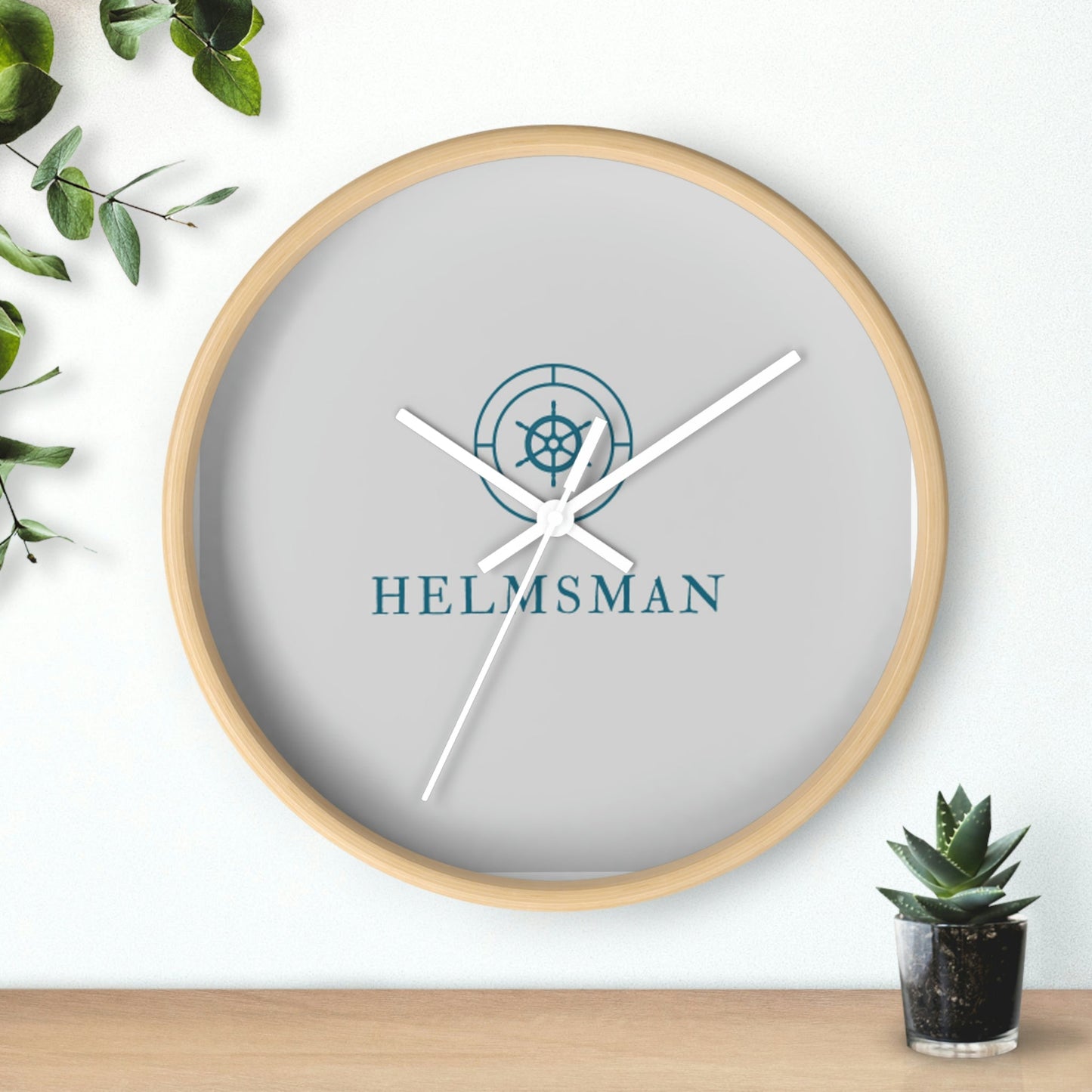 Helmsman Wall Clock - Wooden / White / 10"