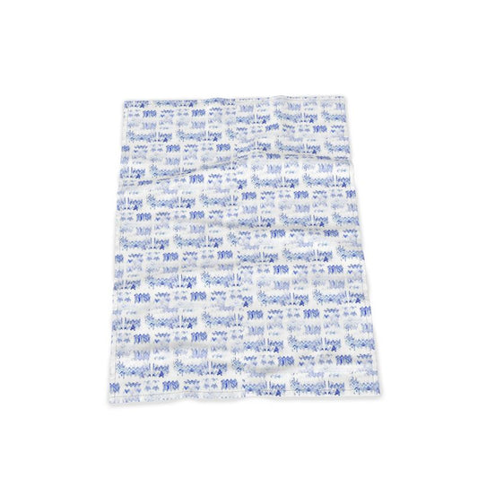 Kitchen Tea Towel - 100% Cotton / Turquoise Wavy Edge